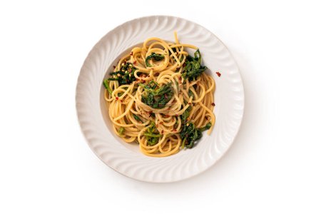 Photo for Pasta with spinach top view - Royalty Free Image