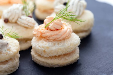 Photo for Canapes with cheese cream on tray - Royalty Free Image