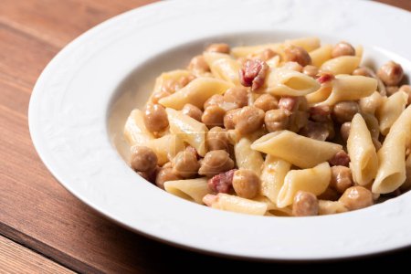 Photo for Macaroni with meat and chickpeas, close view - Royalty Free Image