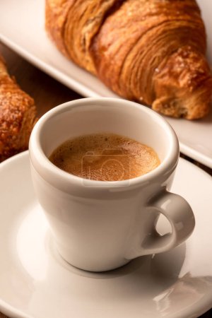 Photo for Cup of neapolitan espresso coffee with fresh brioches, italian breakfast - Royalty Free Image