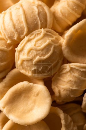 Photo for Closeup of traditional fresh orecchiette, italian pasta, european food - Royalty Free Image