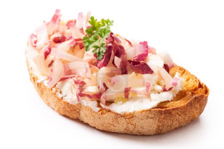 Photo for Delicious bruschetta with cheese cream and radicchio, Italian food - Royalty Free Image