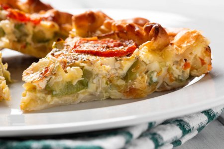 Photo for Delicious pie with egg, tomato and cheese - Royalty Free Image