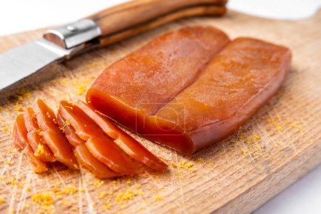 close-up shot of delicious sliced smoked sardine fish