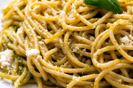 Photo for Classic Italian pasta with basil and pine nuts - Royalty Free Image