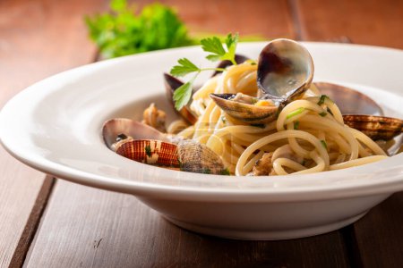 delicious Spaghetti with clams, italian cuisine