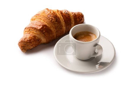 Foto de Copa de espresso napolitano y cornetto fresco, desayuno italiano - Imagen libre de derechos