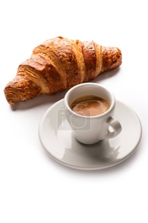 Téléchargez les photos : Coupe d'espresso napolitain et cornetto frais, petit déjeuner italien - en image libre de droit