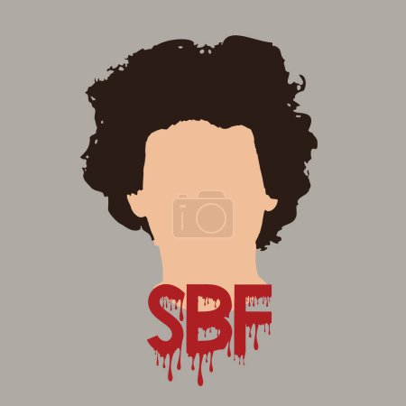 Foto de Casablanca, Marruecos - 13 de diciembre de 2022: ilustración sin rostro de Sam Bankman-Fried SBF y texto con efecto sangriento - Imagen libre de derechos