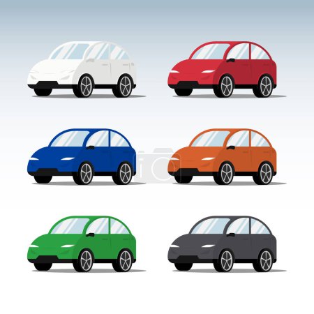 Ilustración de Conjunto de coches coloridos vector aislado en el fondo, Ilustración de automóviles en estilo plano - Imagen libre de derechos