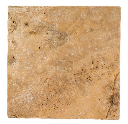 Natural travertine tile isolated on white. Ready for clipping path.