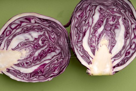 Photo for Slices half of cabbage Isolated on green Background Top View. Advertising, Cuisine Menu, Food. close-up. view from above, close-up - Royalty Free Image