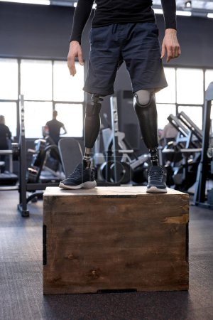 Photo for Close up cropped shot of Prosthetic Leg on fit box, the impossible is possible, being on the height of life, stimulus - Royalty Free Image