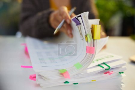 Photo for Tax time. accountant woman working with documents. - Royalty Free Image