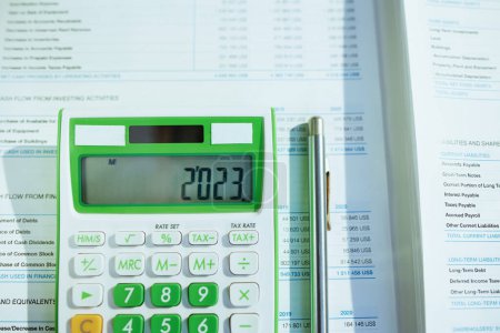 Photo for Tax time. calculator and documents on the desk. - Royalty Free Image