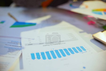 Photo for Business woman working with documents and graphs. - Royalty Free Image