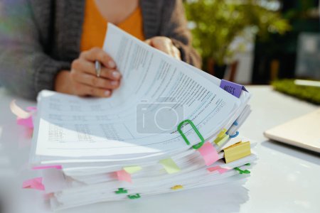 Photo for Tax time. accountant woman working with documents. - Royalty Free Image