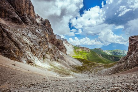 Photo for Summer time in Dolomites. landscape with mountains, clouds and rocks. - Royalty Free Image