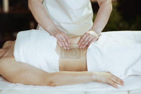 Photo for Healthcare time. Closeup on medical massage therapist in spa salon do a massage therapy. - Royalty Free Image