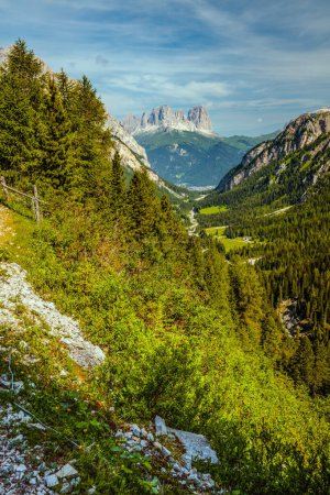Téléchargez les photos : Heure d'été dans les Dolomites. paysage avec montagnes, nuages et forêt. - en image libre de droit