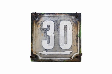 Placa esmaltada de metal cuadrado de grunge envejecido del número de dirección de la calle con el número 30