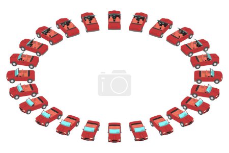 Ilustración de 24 convertibles borgoña en una vista isométrica. Coches con capota y sin conductor en diferentes ángulos. - Imagen libre de derechos