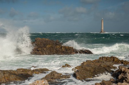 Photo for Phare du cap de la Hague, Goury Normandy France on a stormy day in summer - Royalty Free Image