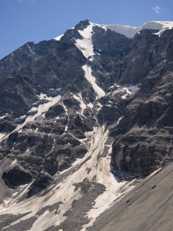 The Ortler Alps near Stelvo Pass on a sunny day in summer, blue sky