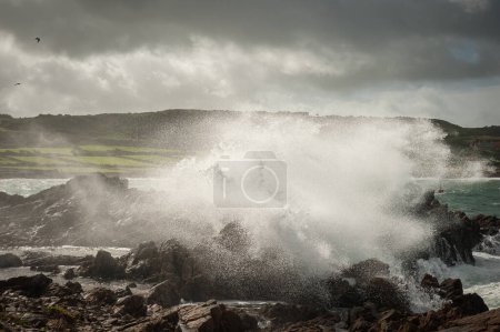 Photo for Rough sea near Goury Normandy France on a stormy day in summer - Royalty Free Image