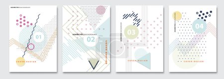 Illustration for Cover templates set, vector geometric abstract background. Flyer, presentation, brochure, banner, poster design. Memphis, modern bauhaus style. - Royalty Free Image