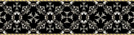 Border with pearl flowers. Seamless background. Decorative stripe with a floral pattern on a black background.