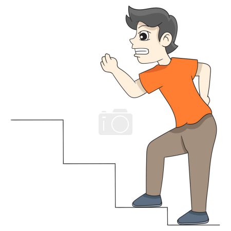 Ilustración de Ilustración de un joven que lucha por subir la escalera hacia el éxito - Imagen libre de derechos