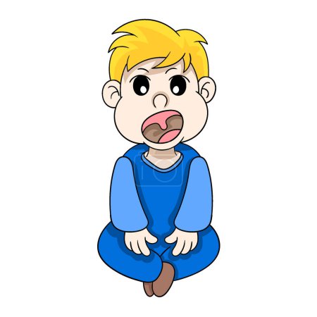 Téléchargez les illustrations : Baby boy sitting cute opening mouth not yet dentition. dessin vectoriel illustration art - en licence libre de droit