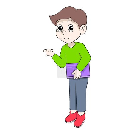 Ilustración de Boy behaves politely carrying a folder to apply for a job. vector design illustration art - Imagen libre de derechos