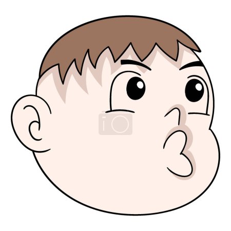 Téléchargez les illustrations : Cute baby boy head emoticon with pouty lips. vector design illustration art - en licence libre de droit