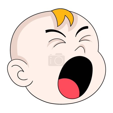 Téléchargez les illustrations : Emoticon baby boy head opening mouth yawning sleepy. vector design illustration art - en licence libre de droit