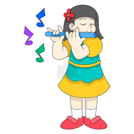 Illustration for Girl is playing music using beautiful sounding flute. vector design illustration art - Royalty Free Image