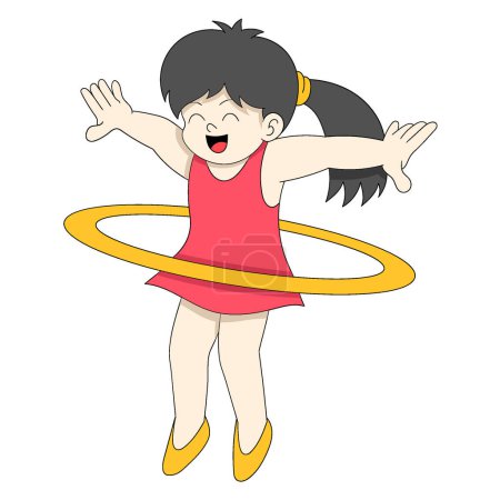 Illustration for Kid girl is playing hula hop happily. vector design illustration art - Royalty Free Image