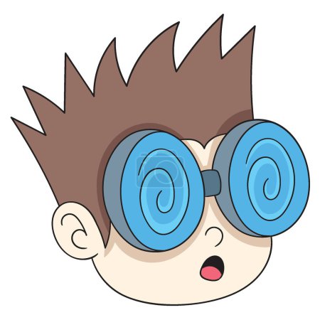 Illustration for Boy head emoticon wearing geeky nerd glasses. vector design illustration art - Royalty Free Image