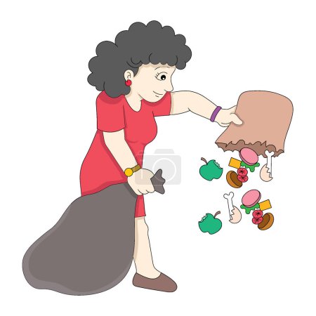 Ilustración de Housewives are throwing garbage in the house carelessly. vector design illustration art - Imagen libre de derechos