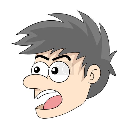 Illustration for Emoticon boy head with a gaping face eyes bulging angry. vector design illustration art - Royalty Free Image