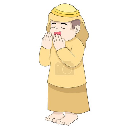 Ilustración de El muchacho islámico extiende sus manos en oración a Dios. diseño vectorial ilustración arte - Imagen libre de derechos