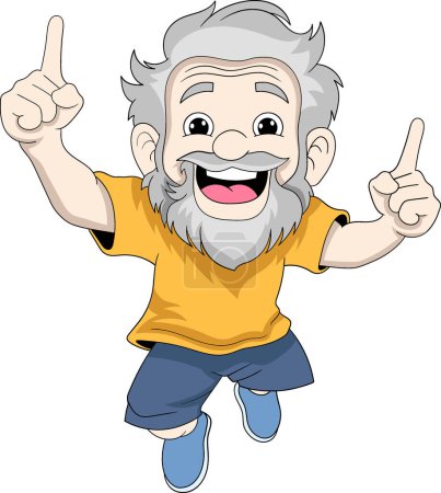 Illustration for An old man ran and held up two forefingers - Royalty Free Image