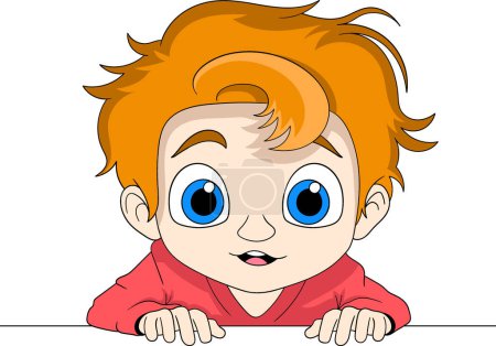 Illustration for An orange-haired baby boy was peeking out the window - Royalty Free Image