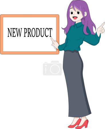 Téléchargez les illustrations : Illustration de produit a vendu, femme tenant le panneau d'affichage, illustration plate de dessin animé - en licence libre de droit