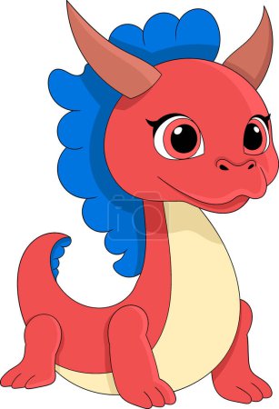 fantasía animal dibujos animados garabato ilustración, dragón rojo de cresta azul, dibujo creativo 
