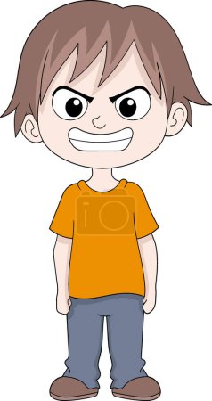 Zeichentrick-Doodle Illustration des Ausdrucks, wütender Junge Kind drückt seinen Unmut durch Schreie, weil er gemobbt wird, kreative Zeichnung 