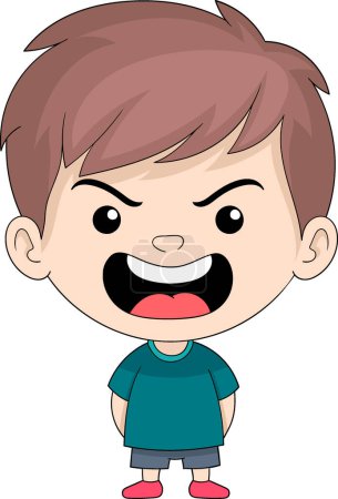 cartoon doodle illustration of expression, angry boy kid expresses his displeasure by shouting, creative drawing 