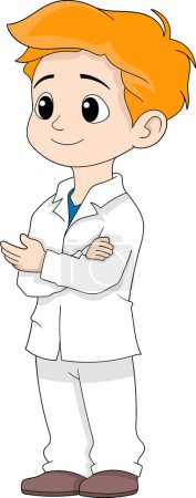 health cartoon doodle illustration, a male doctor is standing and conveying a healthy way of life, creative drawing 