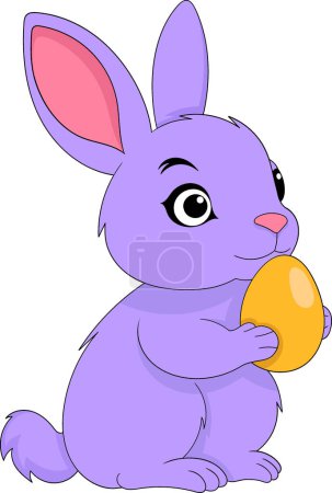 Easter doodle cartoon illustration, purple rabbit carrying eggs celebrating Catholics, creative drawing 